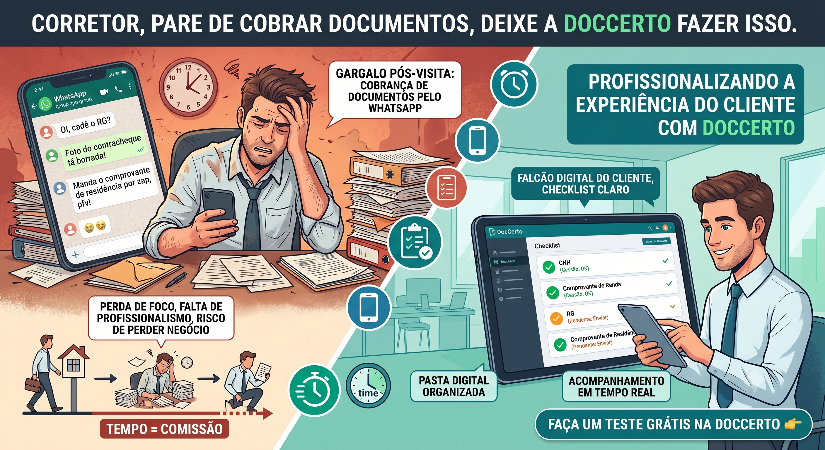 O maior inimigo do corretor é o whatsapp, a doccerto organiza, mais tempo, mais comissão